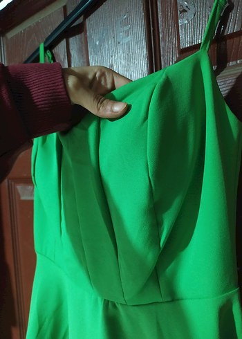 Yeşil Fırfırlı Mini Straplez Elbise - Görsel 4