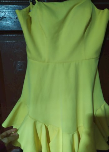 Sarı Straplez Mini Elbise - Görsel 4