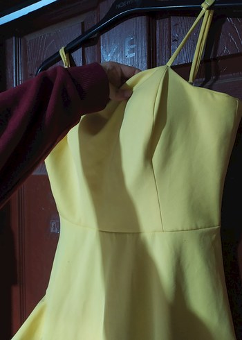 Sarı Straplez Mini Elbise - Görsel 3