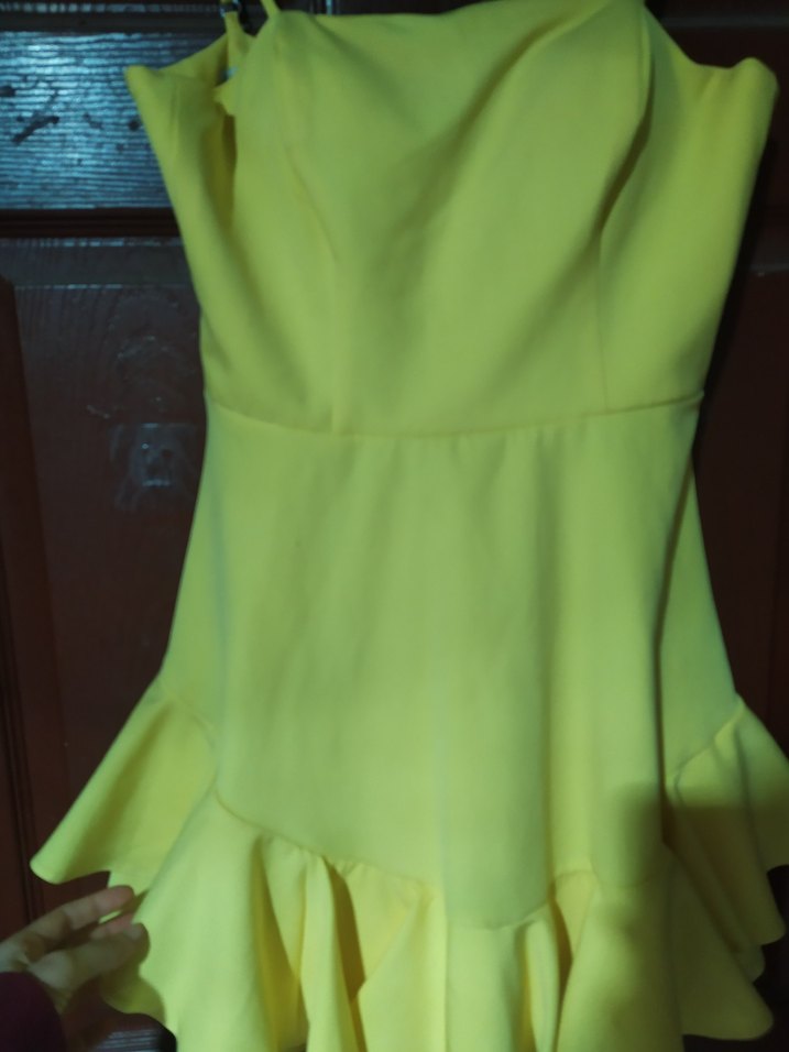 Sarı Straplez Mini Elbise - Görsel 4