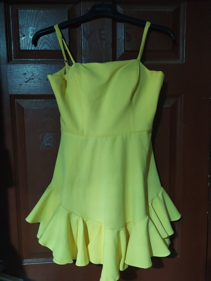 Sarı Straplez Mini Elbise - Görsel 2