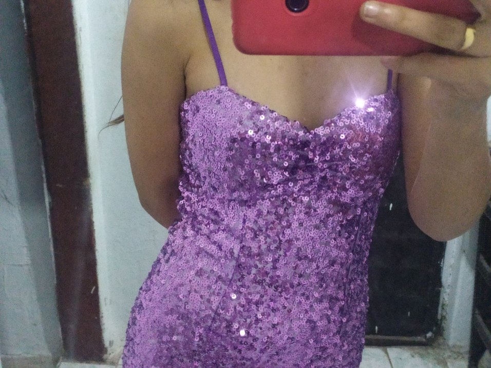 Parlak Mor Straplez Payetli Midi Elbise - Görsel 2