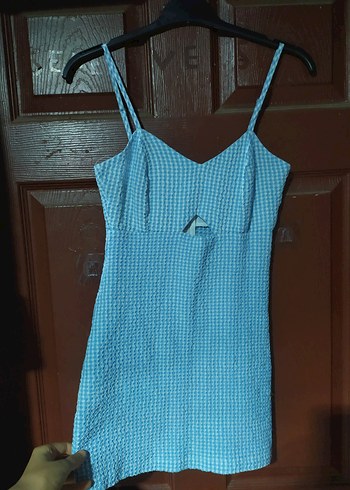 Mavi Kareli Askılı elbise görünümlü tulum - Görsel 3