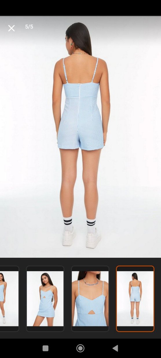 Mavi Kareli Askılı elbise görünümlü tulum - Görsel 2