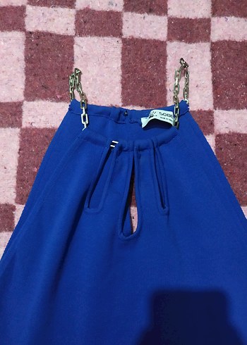 Mavi Parlak Mini örme kumaş Elbise zincir Detaylı - Görsel 2