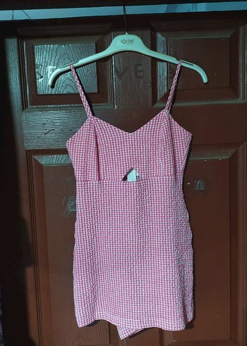 Pembe Kareli Mini Elbise görünümlü tulum - Görsel 3