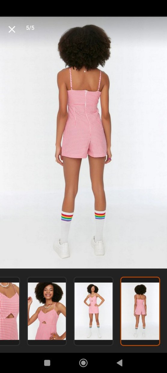 Pembe Kareli Mini Elbise görünümlü tulum - Görsel 2