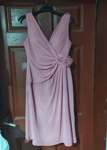 Pembe şık Drapeli V Yakalı uzun abiye elbise - Görsel 2