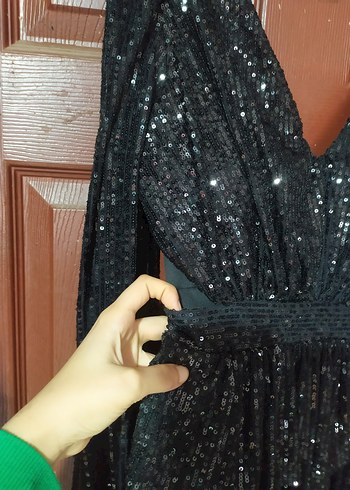 Parlak Siyah kısa Abiye Elbise - Görsel 3