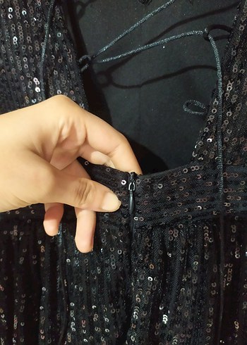 Parlak Siyah kısa Abiye Elbise - Görsel 6