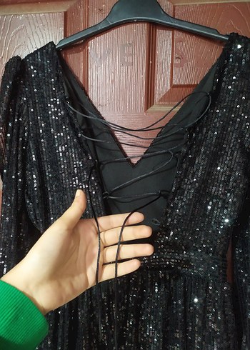 Parlak Siyah kısa Abiye Elbise - Görsel 5