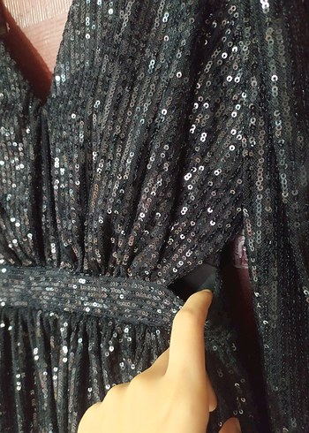 Parlak Siyah kısa Abiye Elbise - Görsel 4