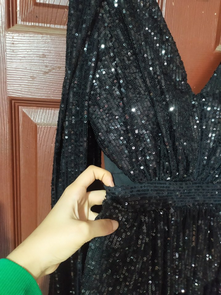 Parlak Siyah kısa Abiye Elbise - Görsel 3