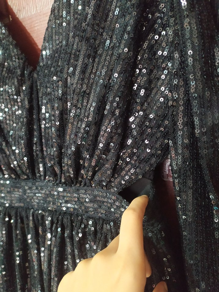 Parlak Siyah kısa Abiye Elbise - Görsel 4