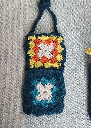 Renkli Nakışlı Örgü Bohem Çapraz telefonluk Çanta - Görsel 8