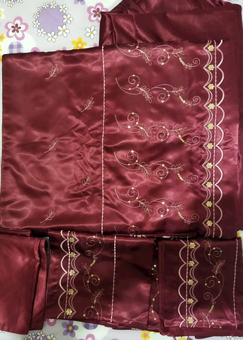 Bordo İşlemeli ipek saten nevresim takımı - Görsel 4