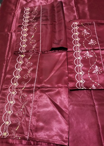 Bordo İşlemeli ipek saten nevresim takımı - Görsel 5