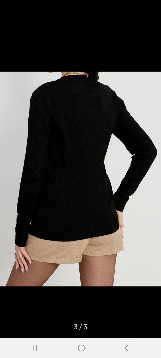 Siyah Uzun Kollu Süet Kadın Kazak - Görsel 3