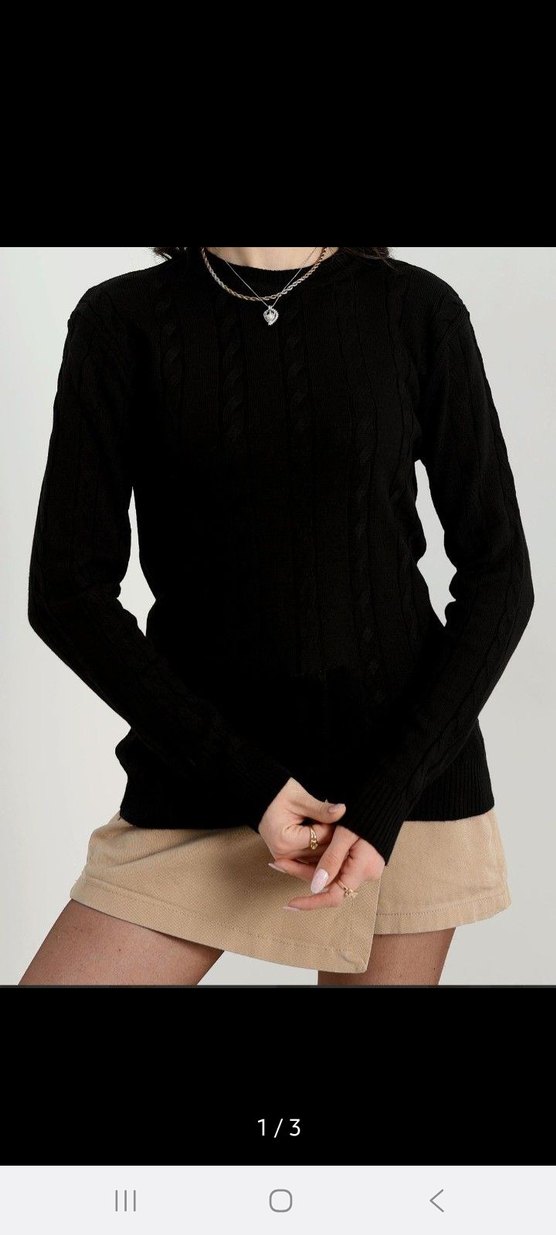 Siyah Uzun Kollu Süet Kadın Kazak - Görsel 2