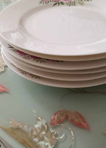 Pastel Renkli Çiçek Desenli Beyaz Tabak Orta boy - Görsel 2