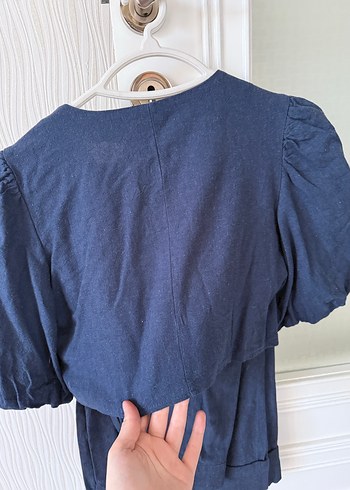 Düğmeli V Yaka Keten Takım - Görsel 2