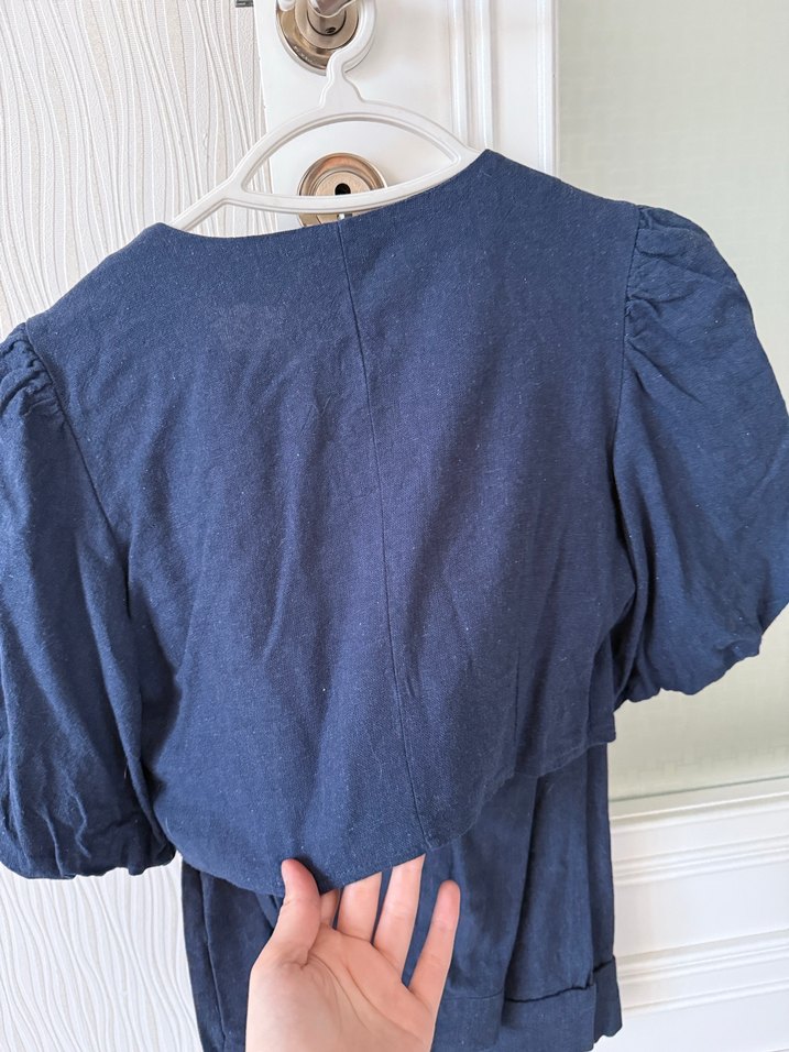 Düğmeli V Yaka Keten Takım - Görsel 2