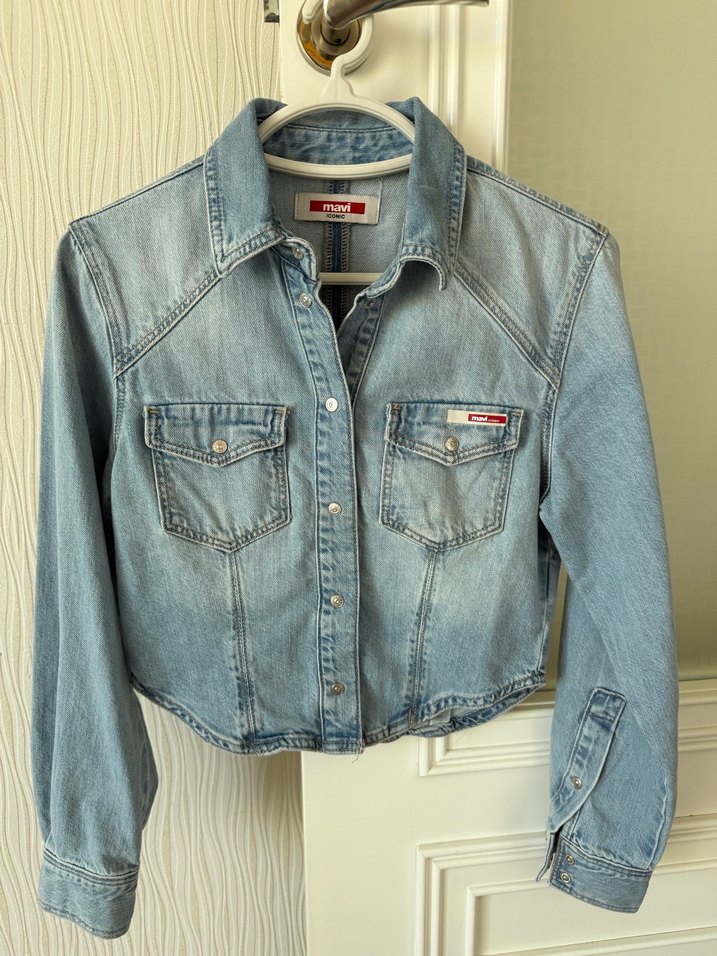 Düğmeli Kadın Mavi Denim Ceket - Görsel 2