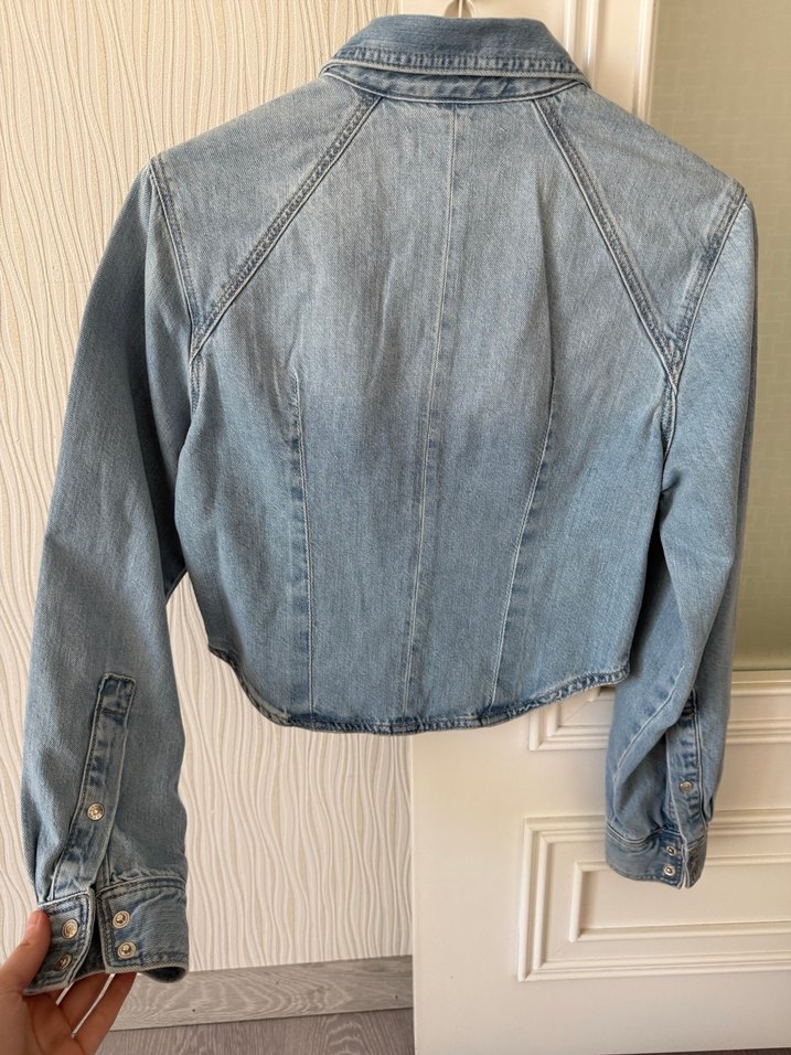 Düğmeli Kadın Mavi Denim Ceket - Görsel 3