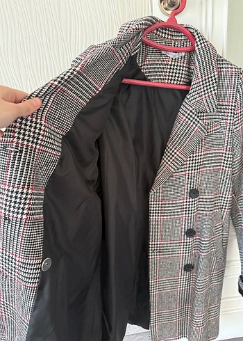 Gri Ekose Midi Kadın Kaban - Görsel 3