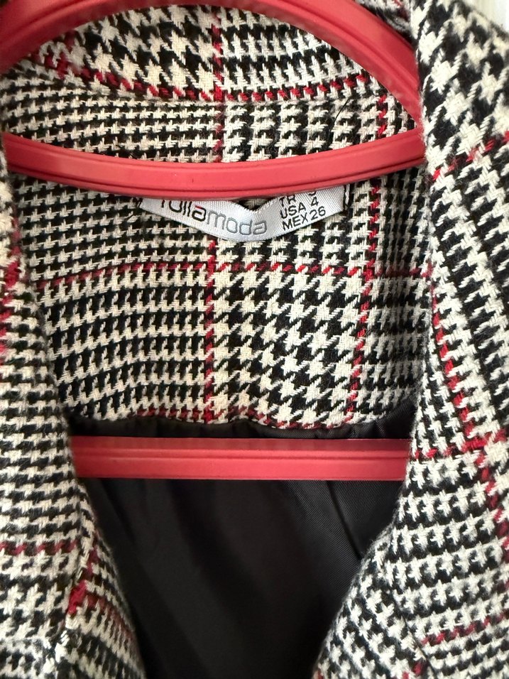 Gri Ekose Midi Kadın Kaban - Görsel 2