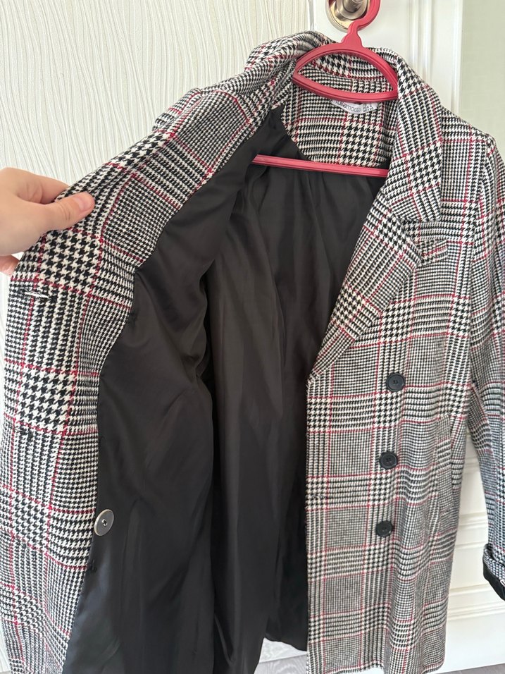 Gri Ekose Midi Kadın Kaban - Görsel 3