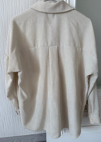 Düğmeli Kadife Bej Kadın Gömlek - Görsel 3