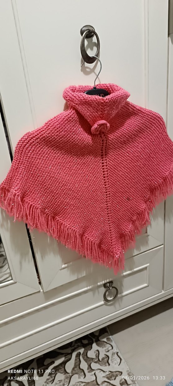 Kız Çocuk Pembe Örgü Panço - Görsel 2