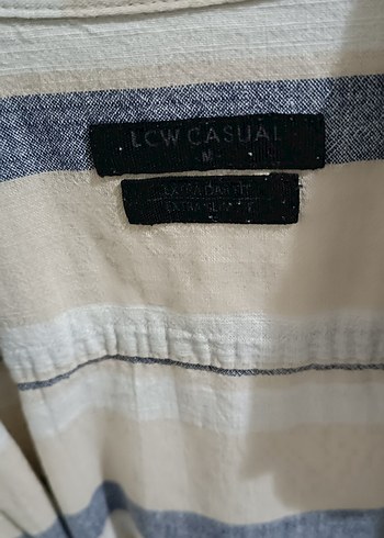 Düğmeli Bej Gri Çizgili Erkek Keten Gömlek - Görsel 2