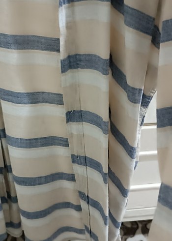 Düğmeli Bej Gri Çizgili Erkek Keten Gömlek - Görsel 3