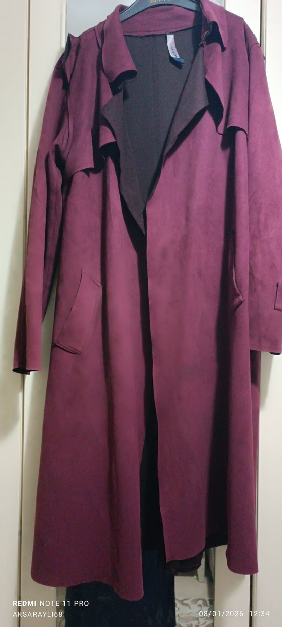 Bordo Süet Kadın Trençkot - Görsel 2