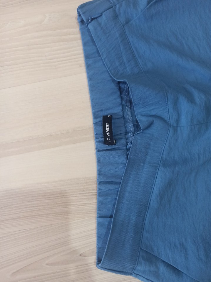 Mavi Pamuklu Kumaş Bol Kesim Pantolon - Görsel 2