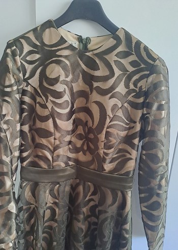 Uzun Kollu Koyu Yeşil Vintage Kadın Elbise - Görsel 2