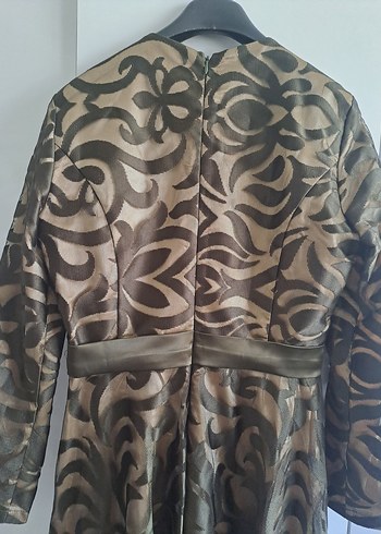 Uzun Kollu Koyu Yeşil Vintage Kadın Elbise - Görsel 3