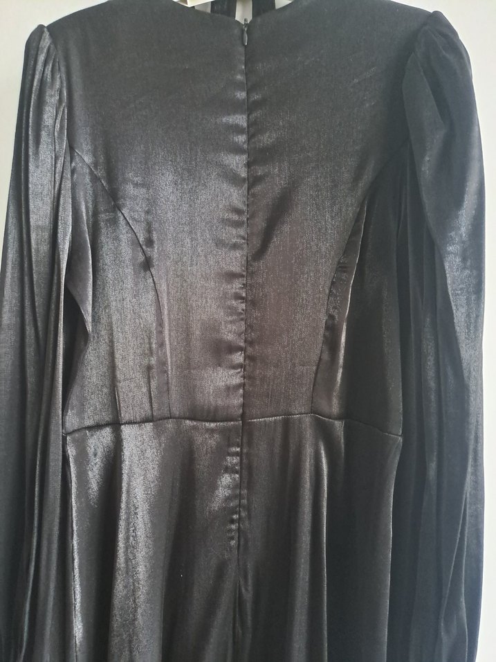 Siyah Uzun Kollu Uzun Kadın Elbise - Görsel 4