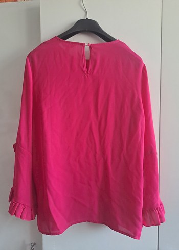 Pembe Uzun Kollu Fırfırlı Kadın Bluz - Görsel 3