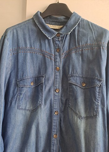 Düğmeli Uzun Kollu Kadın Denim Midi Ceket - Görsel 5