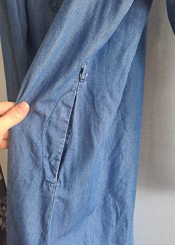 Düğmeli Uzun Kollu Kadın Denim Midi Ceket - Görsel 3