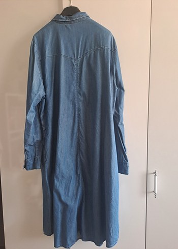 Düğmeli Uzun Kollu Kadın Denim Midi Ceket - Görsel 6