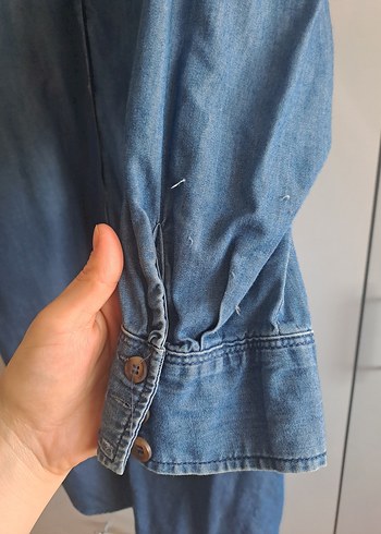 Düğmeli Uzun Kollu Kadın Denim Midi Ceket - Görsel 4