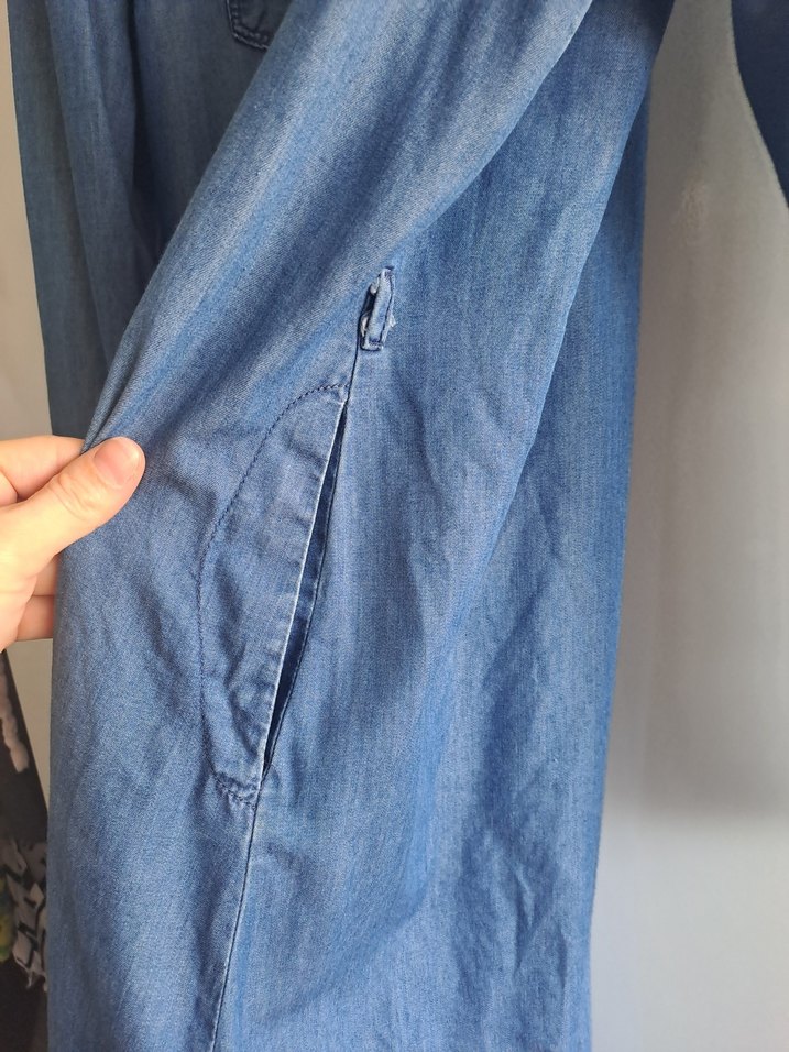 Düğmeli Uzun Kollu Kadın Denim Midi Ceket - Görsel 3