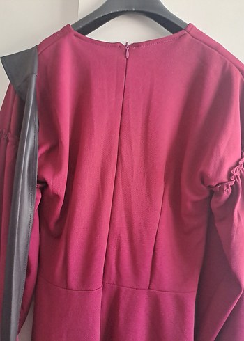 Bordo Uzun Drappeli Goth Elbise - Görsel 4