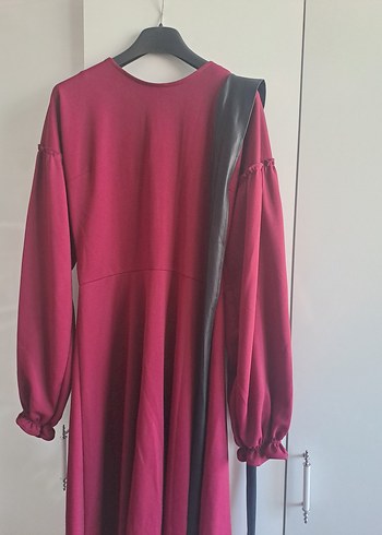 Bordo Uzun Drappeli Goth Elbise - Görsel 3