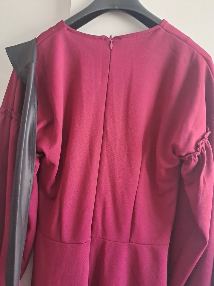 Bordo Uzun Drappeli Goth Elbise - Görsel 4