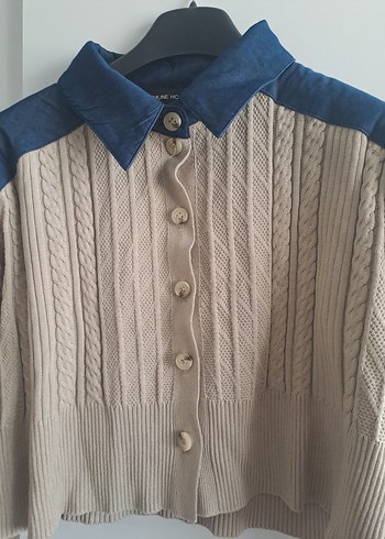 Bej Triko Midi Hırka, Uzun Kollu, Yakalı - Görsel 3